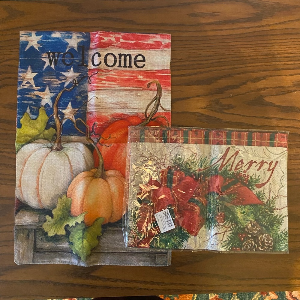 Fall Welcome and Merry Christmas  Garden Flags